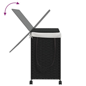 Schwarzer Rattan-Wäschekorb mit Rollen