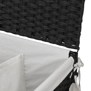 Schwarzer Rattan-Wäschekorb mit Rollen