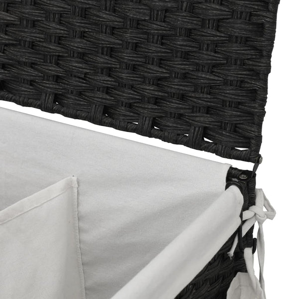 Schwarzer Rattan-Wäschekorb mit Rollen