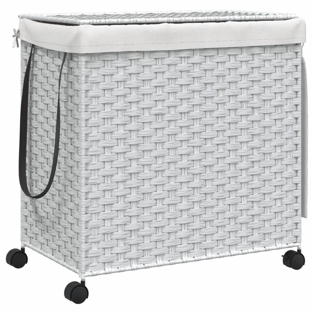 Wäschekorb Rattan mit Rollen, Weiß