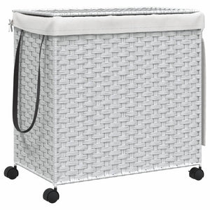 Wäschekorb Rattan mit Rollen, Weiß