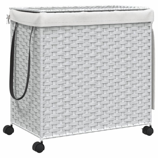 Wäschekorb Rattan mit Rollen, Weiß