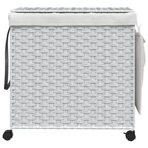 Wäschekorb Rattan mit Rollen, Weiß