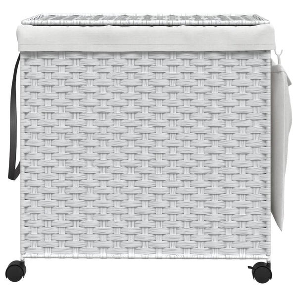 Wäschekorb Rattan mit Rollen, Weiß