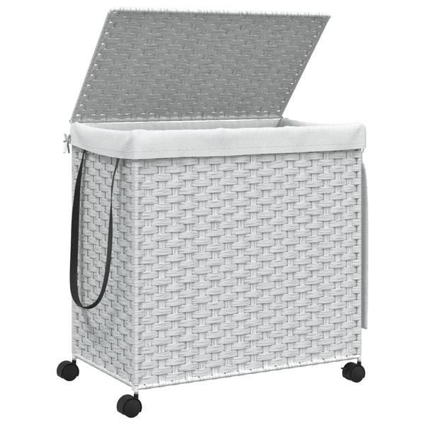 Wäschekorb Rattan mit Rollen, Weiß