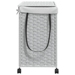 Wäschekorb Rattan mit Rollen, Weiß
