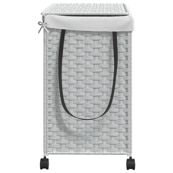 Wäschekorb Rattan mit Rollen, Weiß