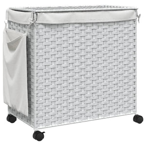 Wäschekorb Rattan mit Rollen, Weiß