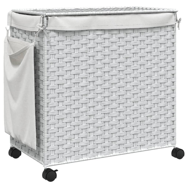 Wäschekorb Rattan mit Rollen, Weiß