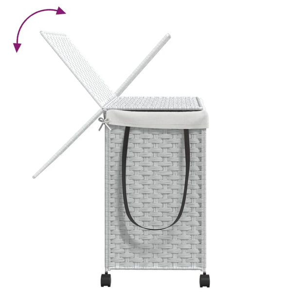 Wäschekorb Rattan mit Rollen, Weiß