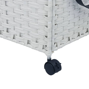 Wäschekorb Rattan mit Rollen, Weiß