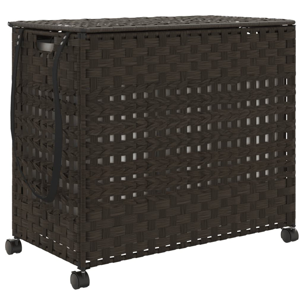 Rattan Wäschekorb mit Rollen Dunkelbraun