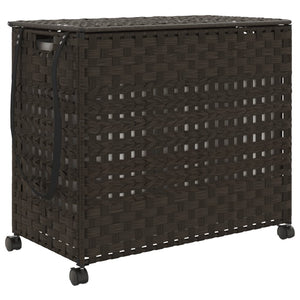 Rattan Wäschekorb mit Rollen Dunkelbraun