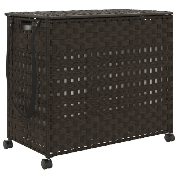 Rattan Wäschekorb mit Rollen Dunkelbraun