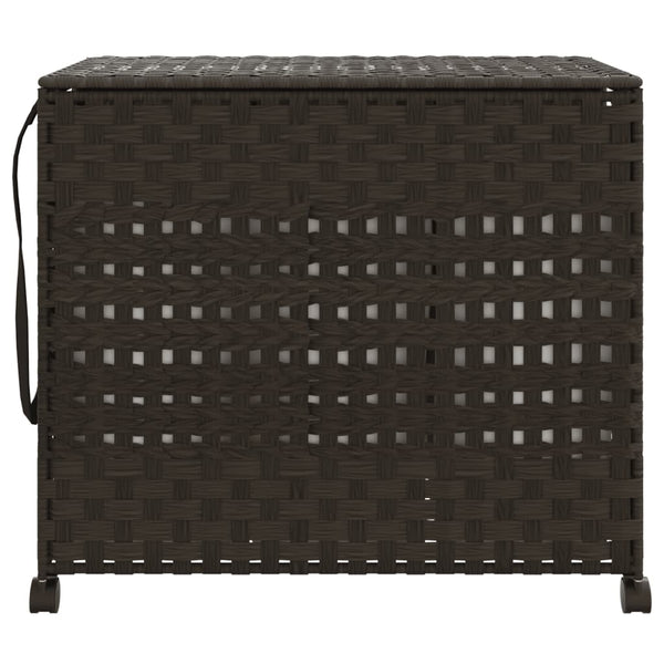 Rattan Wäschekorb mit Rollen Dunkelbraun