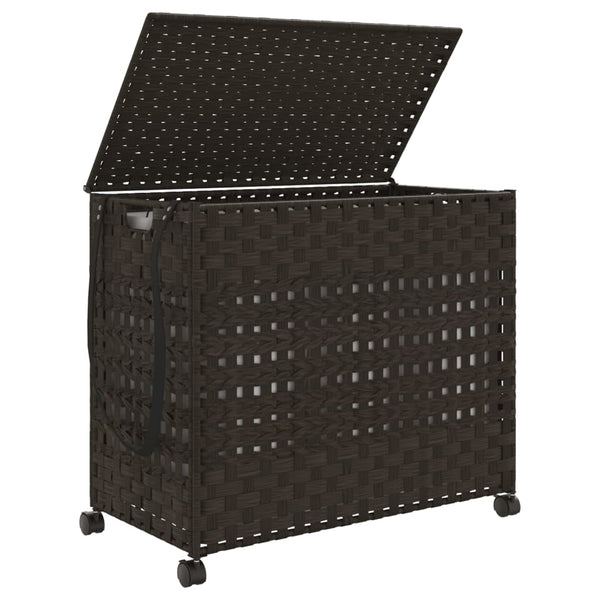 Rattan Wäschekorb mit Rollen Dunkelbraun