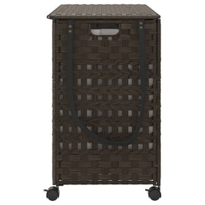 Rattan Wäschekorb mit Rollen Dunkelbraun