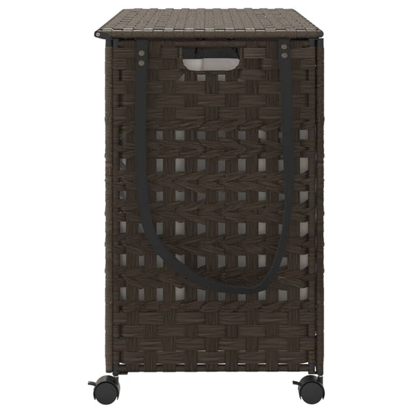 Rattan Wäschekorb mit Rollen Dunkelbraun