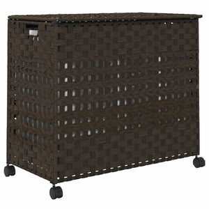 Rattan Wäschekorb mit Rollen Dunkelbraun