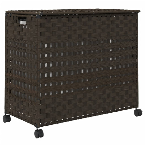 Rattan Wäschekorb mit Rollen Dunkelbraun
