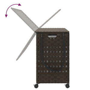 Rattan Wäschekorb mit Rollen Dunkelbraun