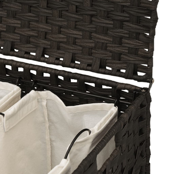 Rattan Wäschekorb mit Rollen Dunkelbraun