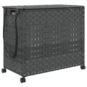 Wäschekorb Rattan Grau mit Rollen 66x35x60 cm