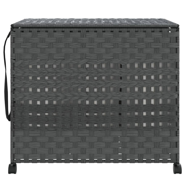Wäschekorb Rattan Grau mit Rollen 66x35x60 cm