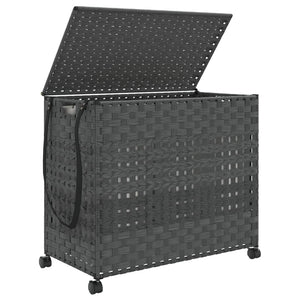 Wäschekorb Rattan Grau mit Rollen 66x35x60 cm