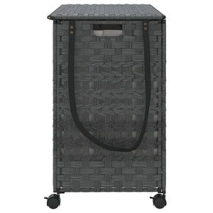 Wäschekorb Rattan Grau mit Rollen 66x35x60 cm