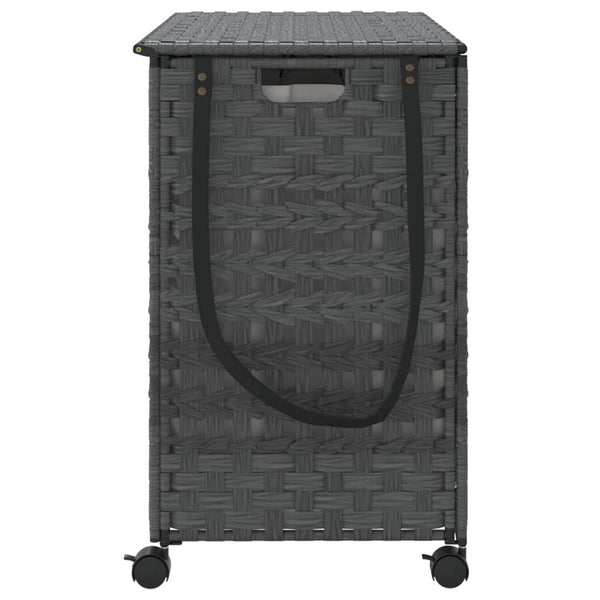 Wäschekorb Rattan Grau mit Rollen 66x35x60 cm