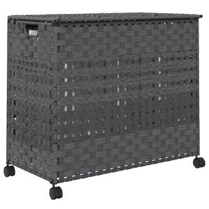 Wäschekorb Rattan Grau mit Rollen 66x35x60 cm