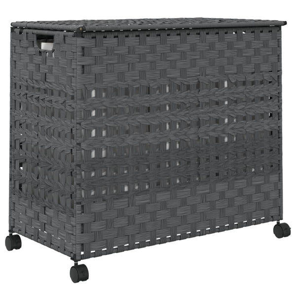 Wäschekorb Rattan Grau mit Rollen 66x35x60 cm