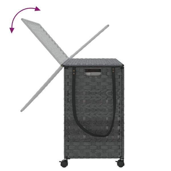 Wäschekorb Rattan Grau mit Rollen 66x35x60 cm