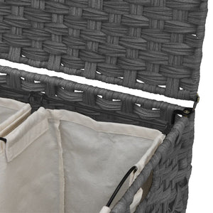 Wäschekorb Rattan Grau mit Rollen 66x35x60 cm