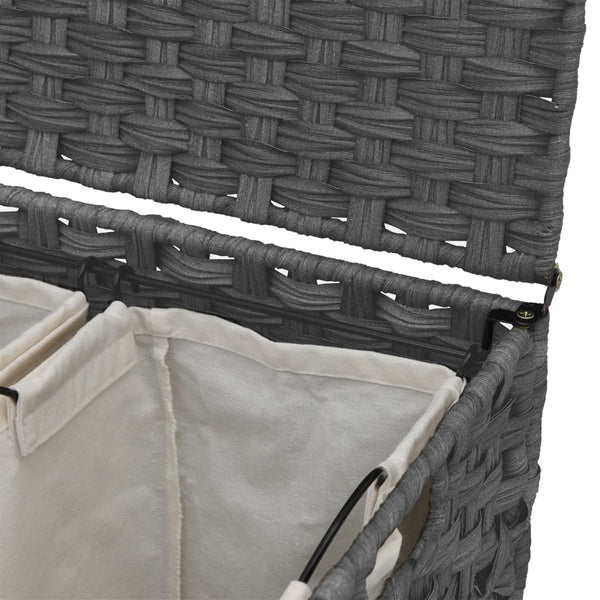 Wäschekorb Rattan Grau mit Rollen 66x35x60 cm