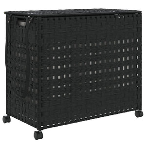 Schwarzer Rattan Wäschekorb mit Rollen