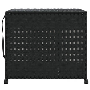Schwarzer Rattan Wäschekorb mit Rollen