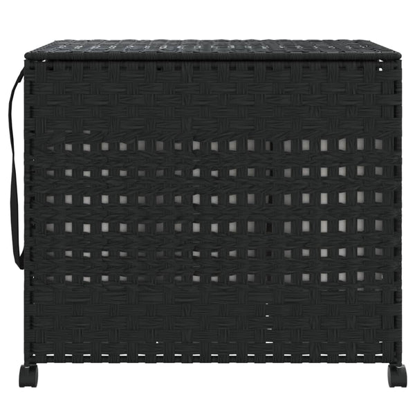 Schwarzer Rattan Wäschekorb mit Rollen