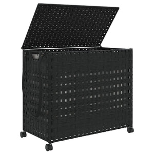 Schwarzer Rattan Wäschekorb mit Rollen