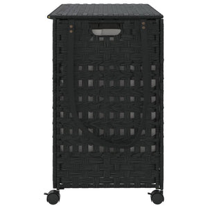 Schwarzer Rattan Wäschekorb mit Rollen