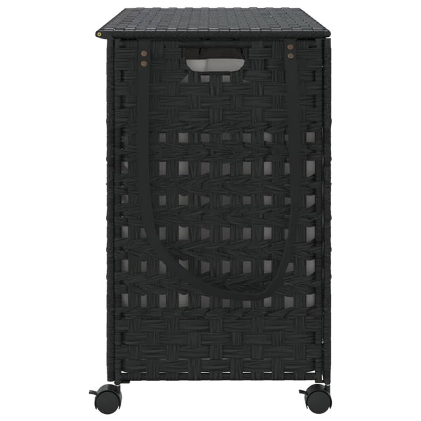 Schwarzer Rattan Wäschekorb mit Rollen