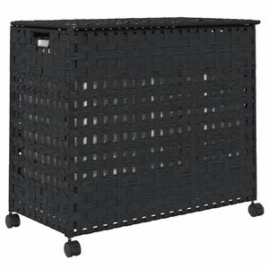 Schwarzer Rattan Wäschekorb mit Rollen