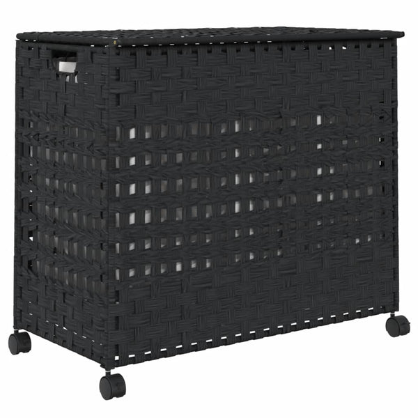 Schwarzer Rattan Wäschekorb mit Rollen