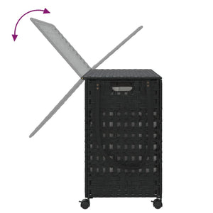 Schwarzer Rattan Wäschekorb mit Rollen