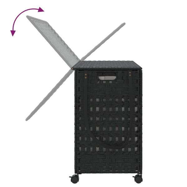 Schwarzer Rattan Wäschekorb mit Rollen
