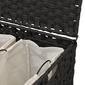 Schwarzer Rattan Wäschekorb mit Rollen