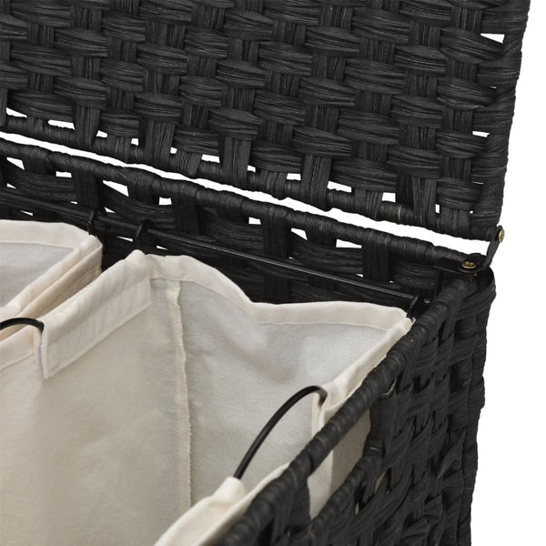 Schwarzer Rattan Wäschekorb mit Rollen