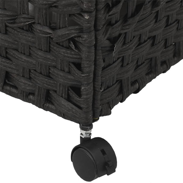 Schwarzer Rattan Wäschekorb mit Rollen