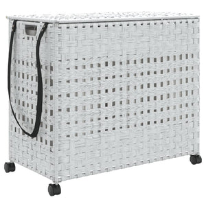 Weißer Rattan Wäschekorb mit Rollen